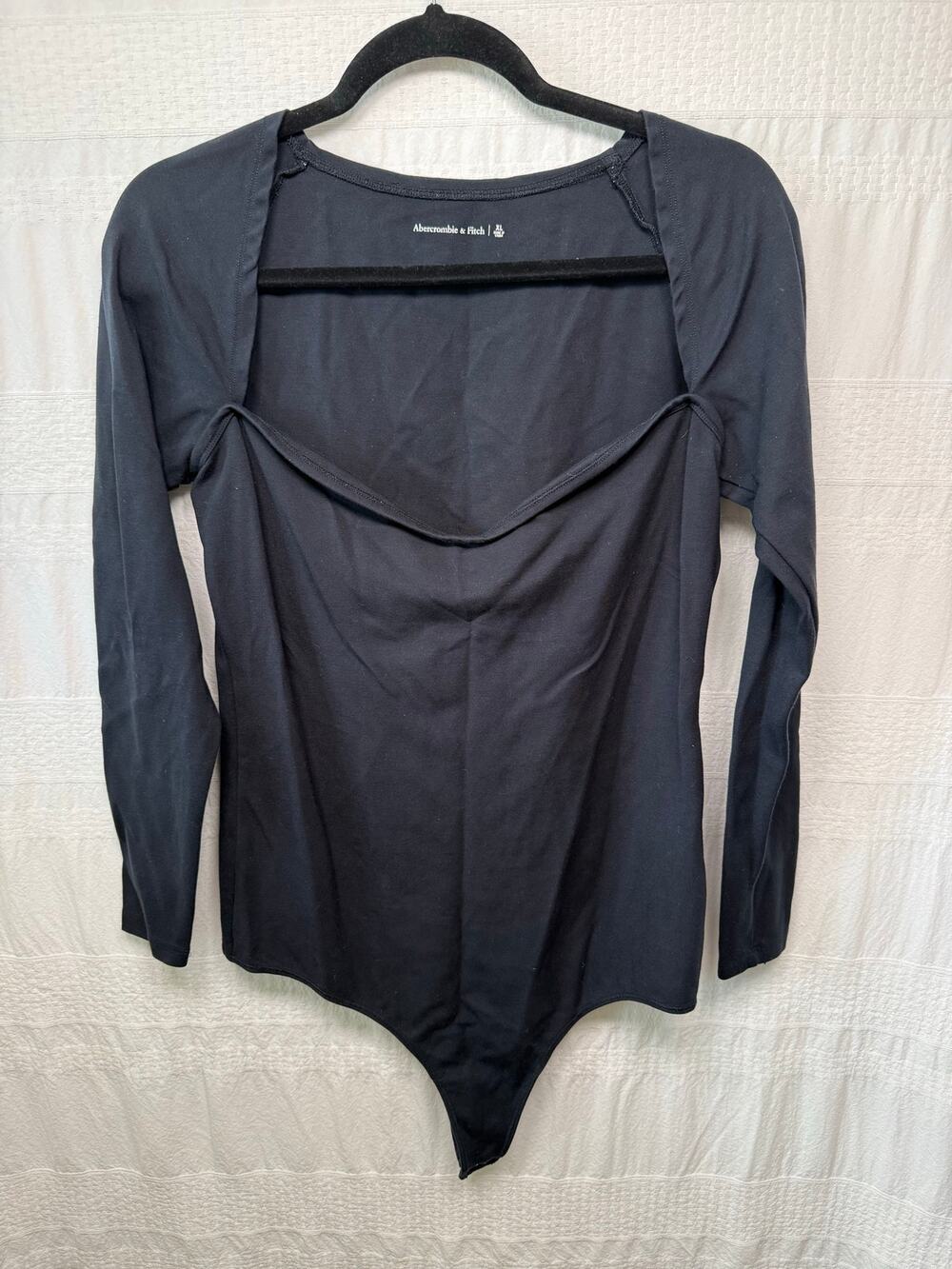 Abercrombie & Fitch Sqare Neck Long Sleeve Body Suit, Black, Size XL